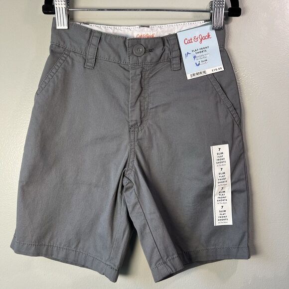 Cat & Jack Slim Flat Front Shorts, Medium Gray, Size 7 Slim - Picture 1 of 10